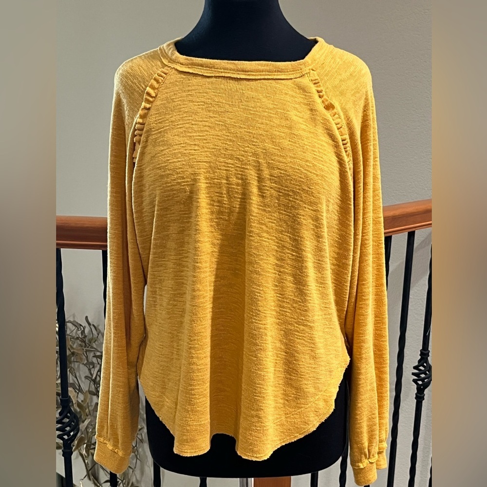 Pilcro Mustard Long Sleeve RUFFLE Tee WOMEN SIZE M - Picture 7 of 10